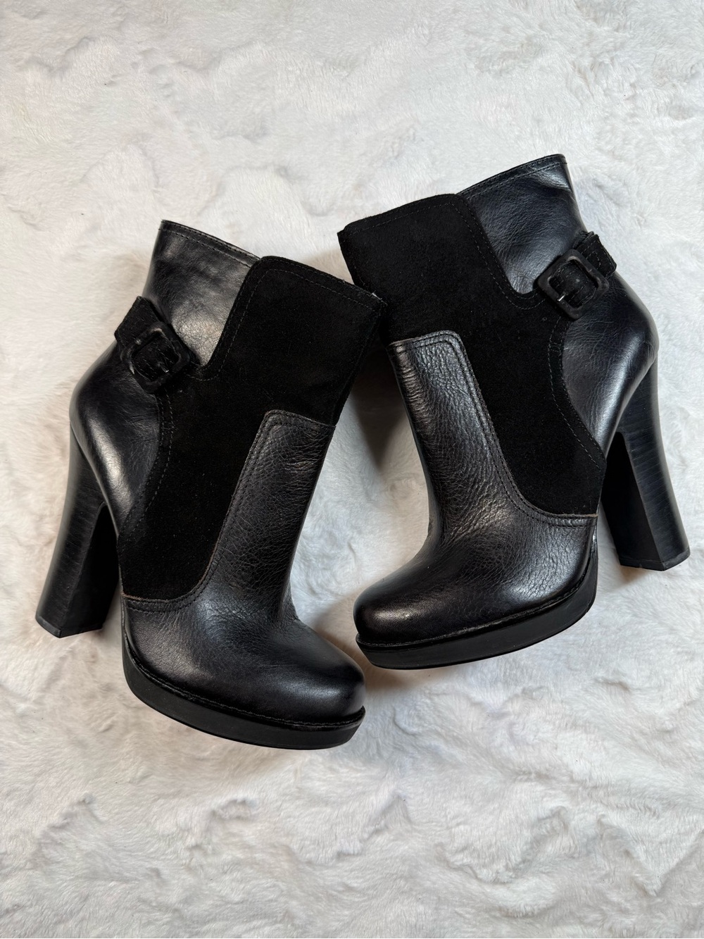 Jessica Simpson Black Leather & Suede Ankle Booties with Buckle